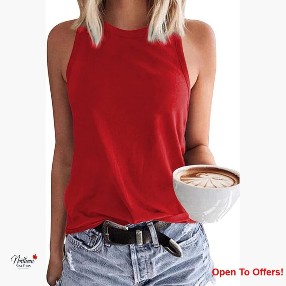 Rayon Spandex Tank Top Crewneck Loose Fit Casual Sleeveless Shirt